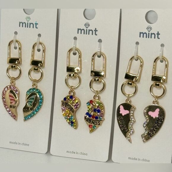 BAG CHARM “Best Friends” Butterfly Heart Bag Charms Keychain in Pink & Blue - Picture 6 of 8